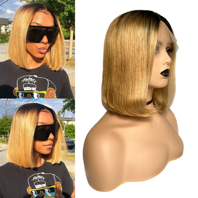 Color Bob Wig Real Hair Headgear – Medium to Long Length, Dyeable, T-Shaped Hand-Woven, Customizable Bangs