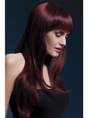 Sienna Wig - Black Cherry Long Feathered with Fringe: Professional Synthetic Wig