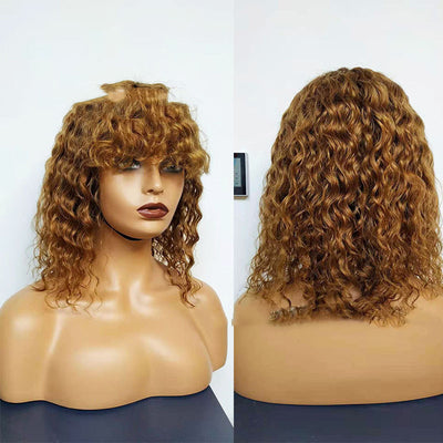 Versatile Water Wave Human Hair Wig with Bangs | Medium-Long Length