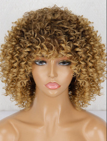 Chic Synthetic Afro Curly Wig with Qi Bangs – Sweet and Cute Style for Black Women