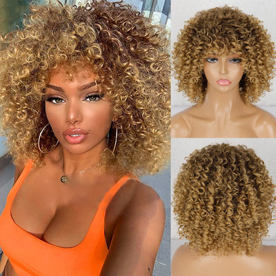 Chic Synthetic Afro Curly Wig with Qi Bangs – Sweet and Cute Style for Black Women