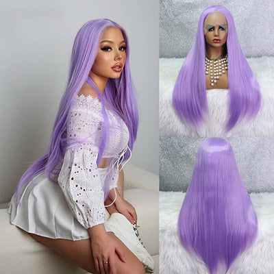 Natural Purple Front Lace Wig for Women – High-Temperature Fiber