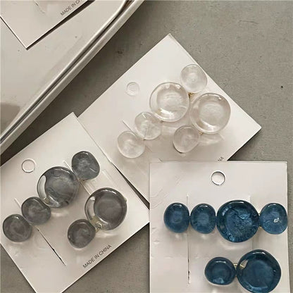 Elegant Planet-Inspired Artificial Crystal Hair Clips – Set of 2 in Sea Blue, Pink, Gray, White & Orange