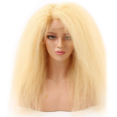 BeuMax Kinky Straight Human Hair Wig – 613 Honey Blonde, Pre-Plucked Lace Front, 8-30 Inch