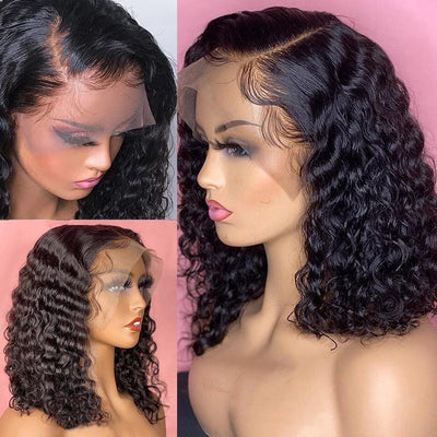 Fluffy Black Small Curly Lace Wig – Medium-Length T-Shaped Design