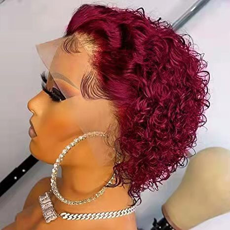 Chic Ombre Curly Pixie Cut Lace Front Wig - 8 Inch Brazilian Hair
