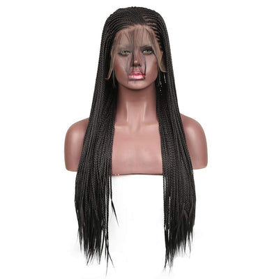 Black Synthetic Lace Front Braided Wig - Fashion Dirty Braids Style