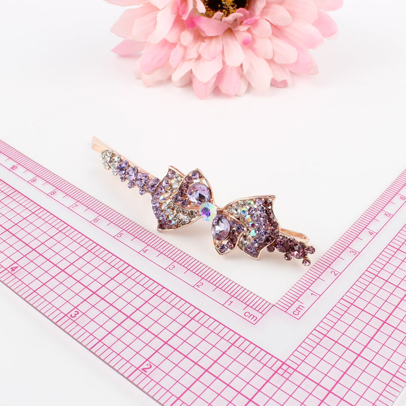 Elegant Korean Style Bow Hairpin – Diamond-Encrusted Floral Design