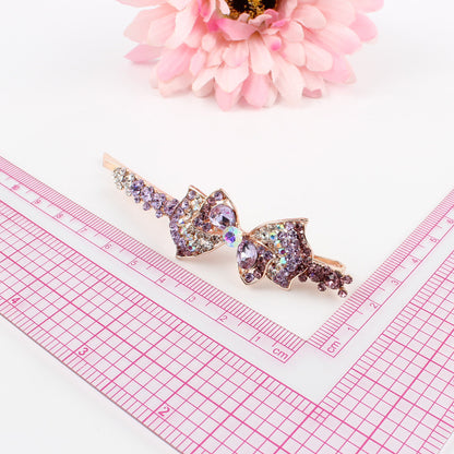 Elegant Korean Style Bow Hairpin – Diamond-Encrusted Floral Design