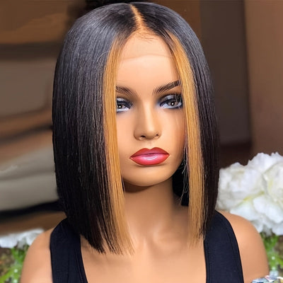 Straight Black Human Hair Lace Front Wig – Glueless, Hypoallergenic, for Women