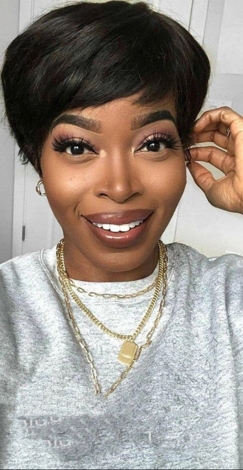 Sleek Pixie Cut Short Black Wig | Modern Female Headgear with Versatile Styling