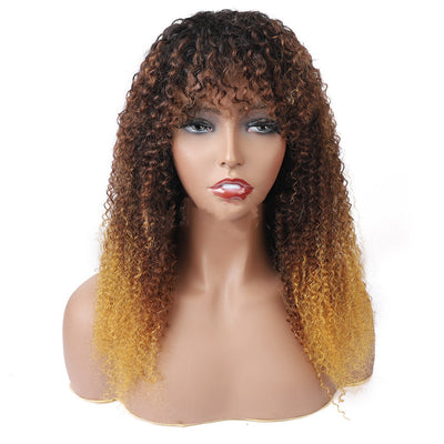 Luxurious Three-Color Kinky Curly Real Hair Wig - Versatile Medium to Long Lengths