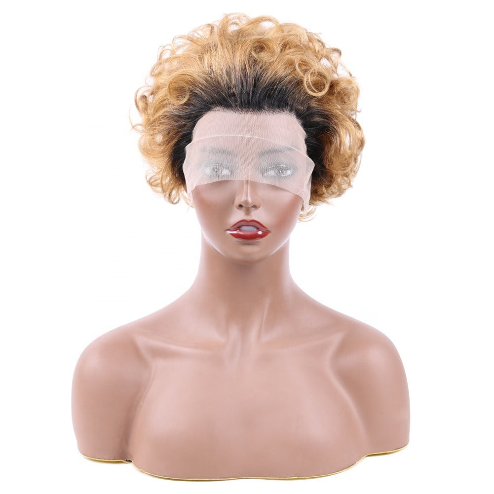 Chic Ombre Curly Pixie Cut Lace Front Wig - 8 Inch Brazilian Hair
