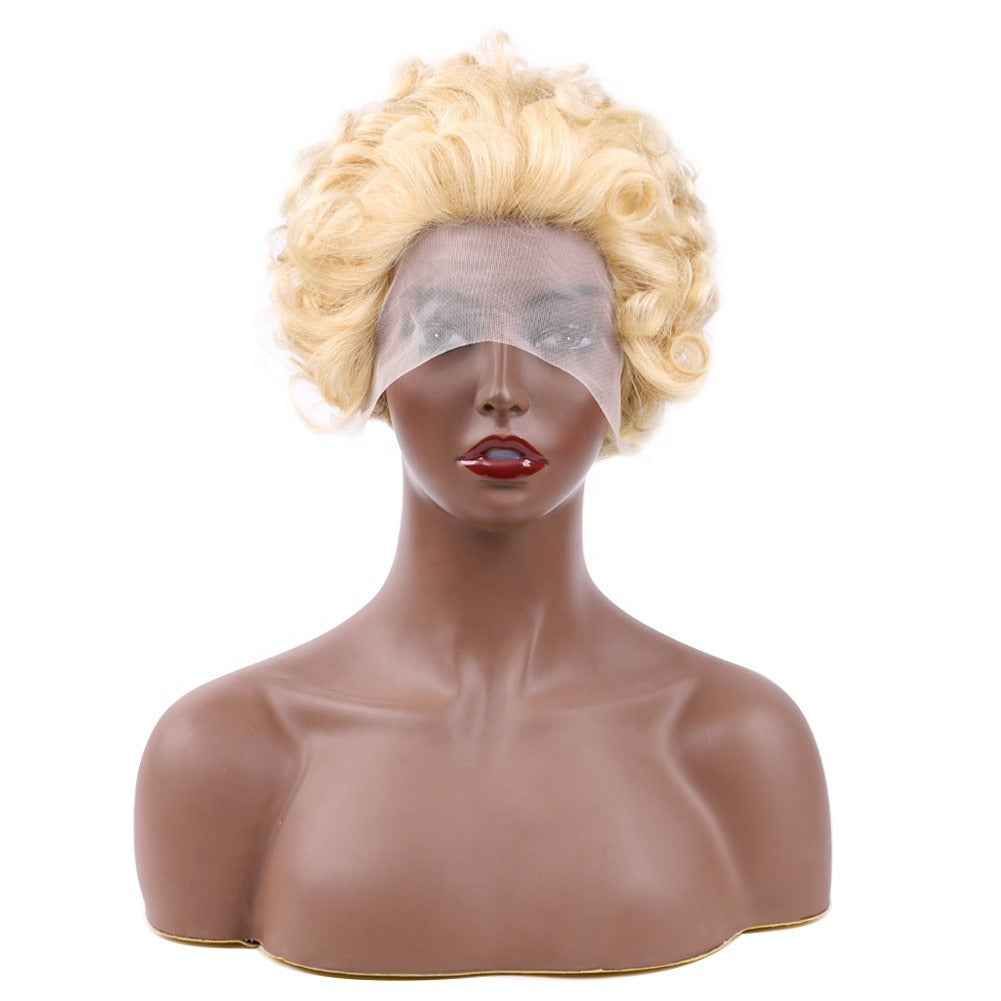 Chic Ombre Curly Pixie Cut Lace Front Wig - 8 Inch Brazilian Hair