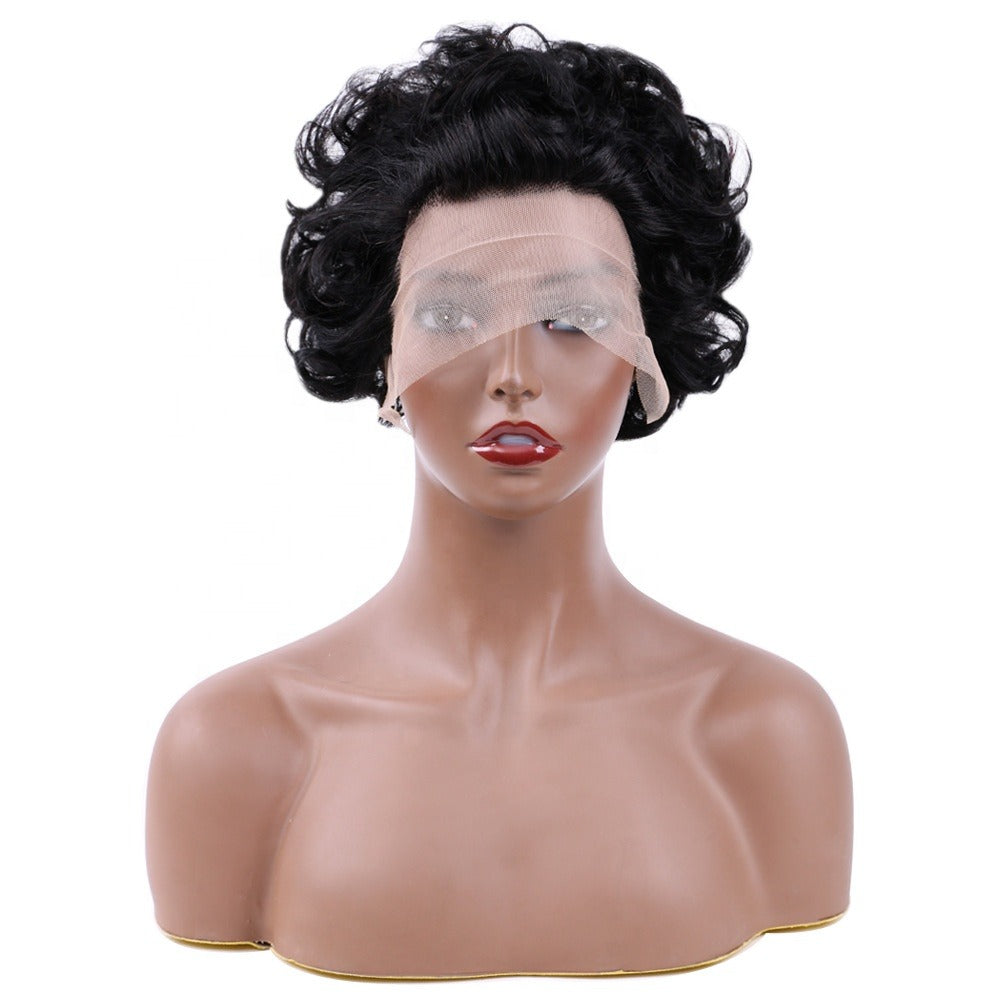 Chic Ombre Curly Pixie Cut Lace Front Wig - 8 Inch Brazilian Hair