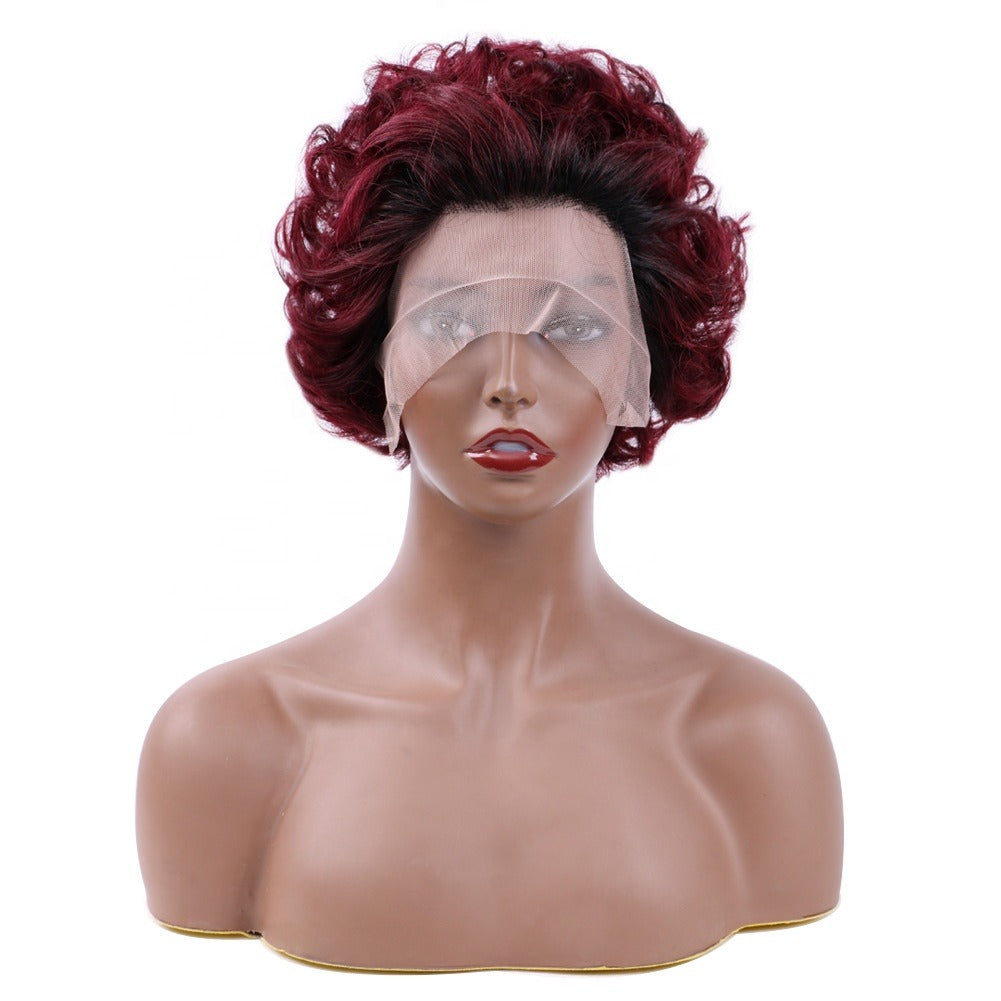 Chic Ombre Curly Pixie Cut Lace Front Wig - 8 Inch Brazilian Hair