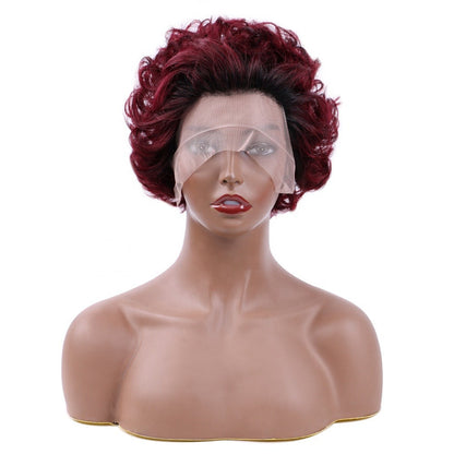 Chic Ombre Curly Pixie Cut Lace Front Wig - 8 Inch Brazilian Hair
