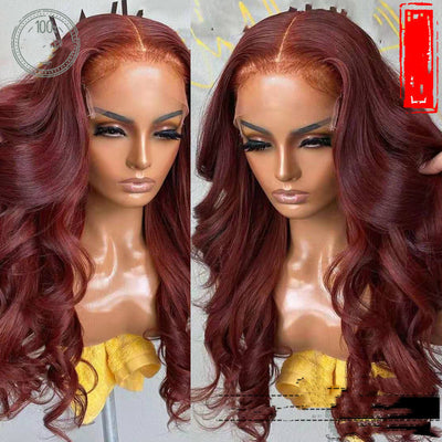 Fashion Sexy Body Wavy Lace Front Wig – Brown Red, 100% Human Hair, Customizable Length & Density