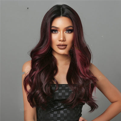 Chic Reddish Brown Middle Long Curly Wig - Star Fashion High Temperature Silk