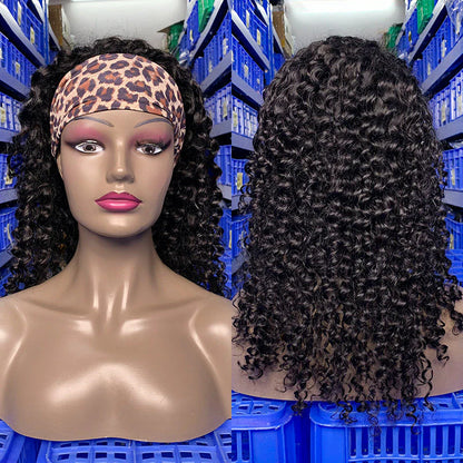 Hair 250% Density Headband Wig Curly Human Hair Wigs Gluelees Virgin Hair Wig
