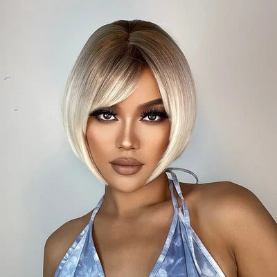 12" Ombre Blonde Bob Wig - Pre-Styled Straight Synthetic Wig, Ready-to-Wear