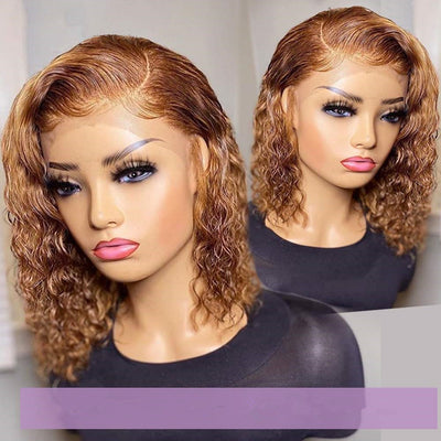 Exotic Short Curly Honey Blonde Bob Wig with Lace Front – Versatile Human Hair Style for Women