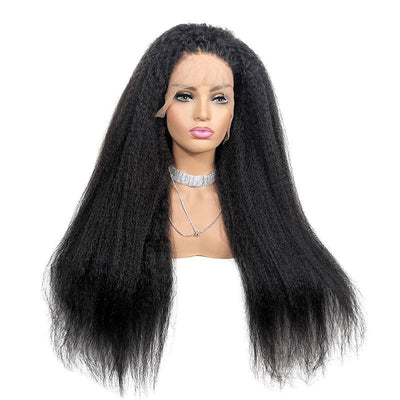 Beumax Kinky Straight Brazilian Human Hair Wig – 13x4 Lace Frontal, Remy Hair, 8 to 30 Inches, 180%-200% Density