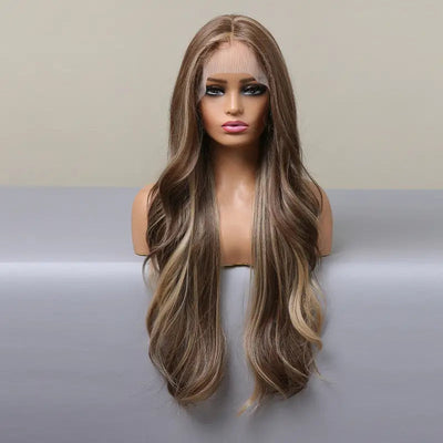 28-Inch Brown Long Curly Lace Front Wig - Effortless Elegance for Day & Night