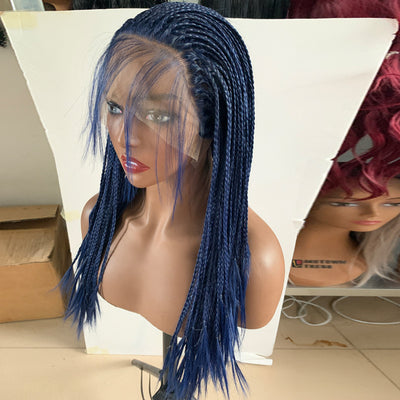 Enchanting Blue Gradient Braid Synthetic Lace Front Wig | Natural Medium-Long Style