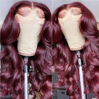 Hot-Selling Wine Red Long Curly Synthetic Wig with Front Lace – Exotic Style