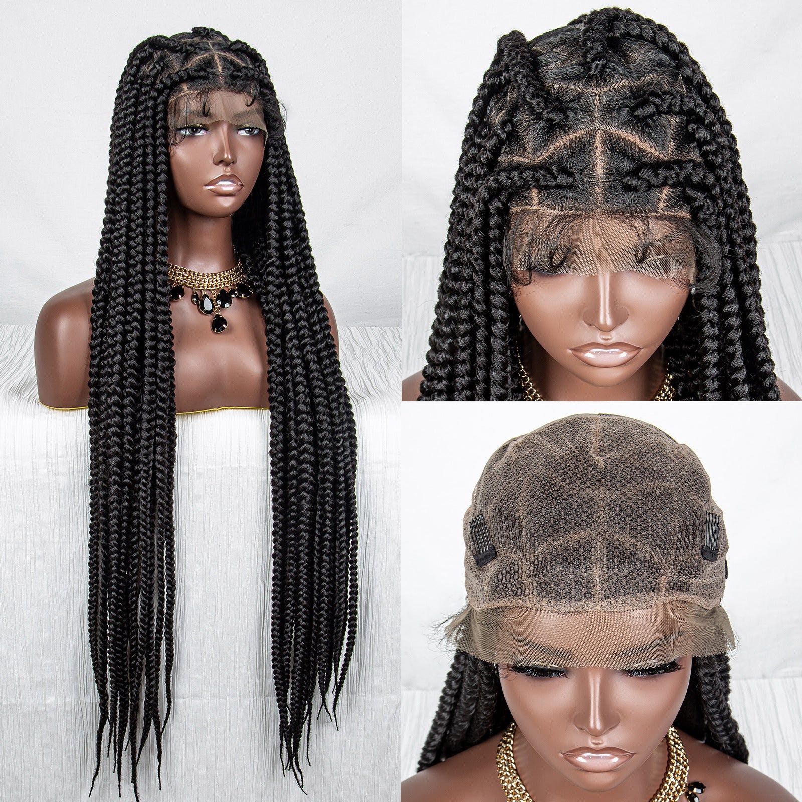 Full Lace Braid Headgear Wig | All Hand Weaving | High-Temperature Silk | Even & Oblique Bangs | Available in 1B, 1B/Red