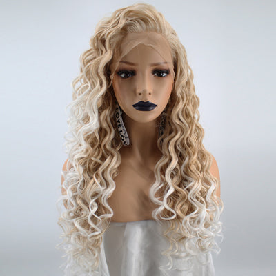 Female Small Volume Chemical Fiber Hair Front Lace Wig Headgear – Long Hair with Oblique Bangs