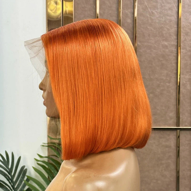 Hair 13x6 Ginger Orange Short Bob Wig Human Hair Lace Front Wig