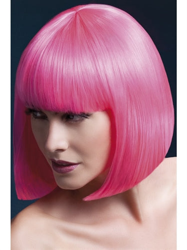 Neon Pink Short Bob Wig with Fringe – Heat-Resistant, Adjustable, Professional Quality