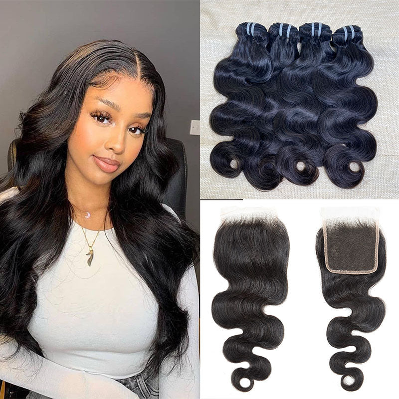 Hair Body Wave Human Hair 3 Bundles With 4x4 Lace Closure