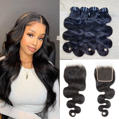 Hair Body Wave Human Hair 3 Bundles With 4x4 Lace Closure