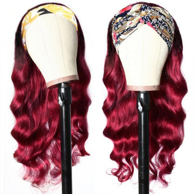 Beumax Burgundy 99J Headband Body Wave Human Hair Wig – No Glue, Scarf Wig, 100% Brazilian Remy Hair, 8-30 Inches