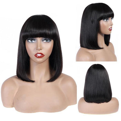 Beumax Straight Brazilian Remy Human Hair Wig - Natural Black, 10-16", Lace Part