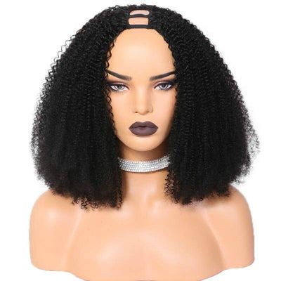 Beumax Afro Kinky Curly Brazilian Remy Human Hair Wig - Natural Black, 8-30", 180%-200% Density