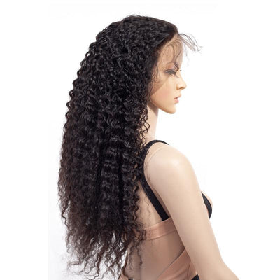 Beumax Brazilian Remy Human Hair Jerry Curl HD Transparent Lace Wig - 13x6 Frontal, Natural Black, 180%-220% Density