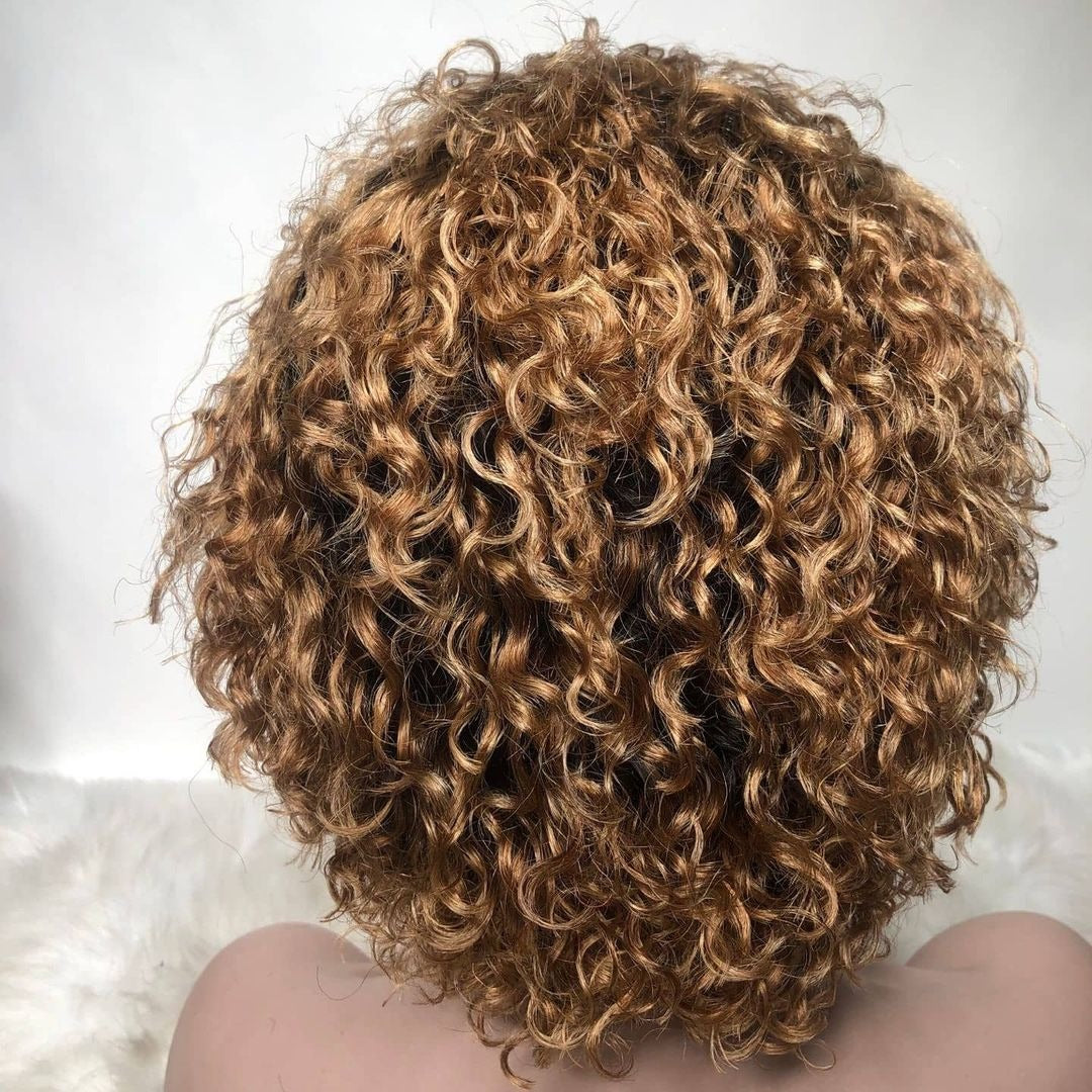 Chic Ombre Curly Pixie Cut Lace Front Wig - 8 Inch Brazilian Hair
