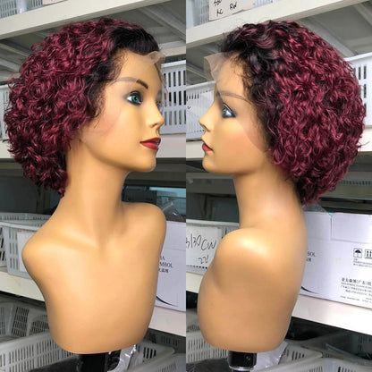 Chic Ombre Curly Pixie Cut Lace Front Wig - 8 Inch Brazilian Hair