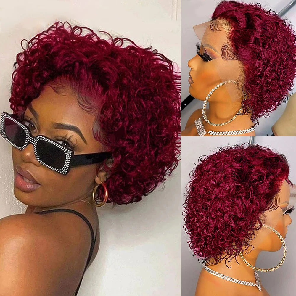 Chic Ombre Curly Pixie Cut Lace Front Wig - 8 Inch Brazilian Hair