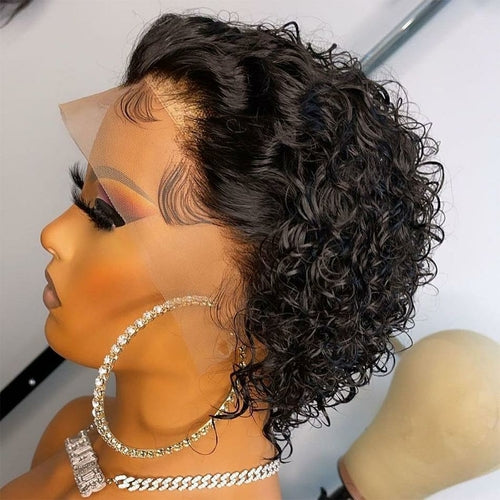 Chic Ombre Curly Pixie Cut Lace Front Wig - 8 Inch Brazilian Hair