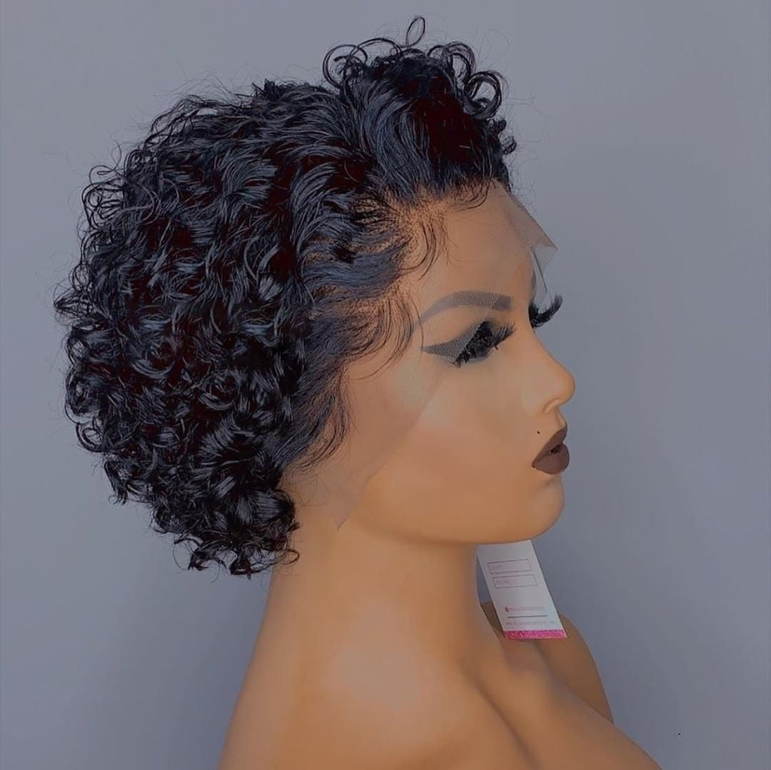 Chic Ombre Curly Pixie Cut Lace Front Wig - 8 Inch Brazilian Hair