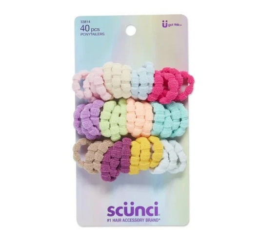 Scunci Girls Ponytail Holder Hair Ties – 40 Count Multicolor Set