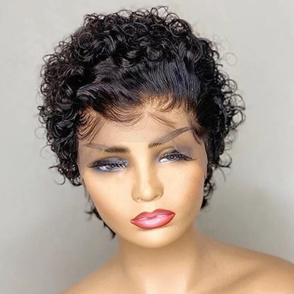 Chic Ombre Curly Pixie Cut Lace Front Wig - 8 Inch Brazilian Hair