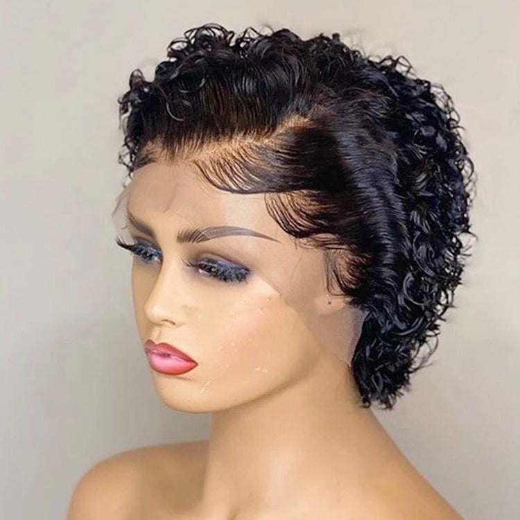 Chic Ombre Curly Pixie Cut Lace Front Wig - 8 Inch Brazilian Hair