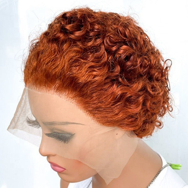 Chic Ombre Curly Pixie Cut Lace Front Wig - 8 Inch Brazilian Hair
