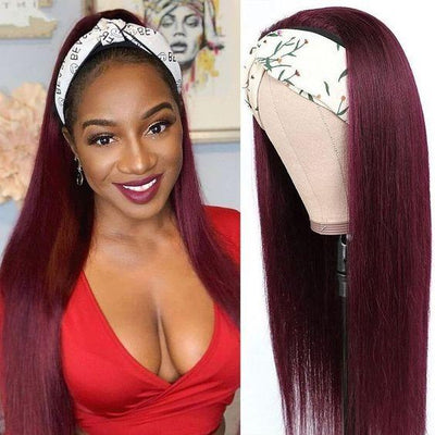 Beumax Burgundy 99J Straight Brazilian Remy Human Hair Wig - 8-30", 180%-200% Density